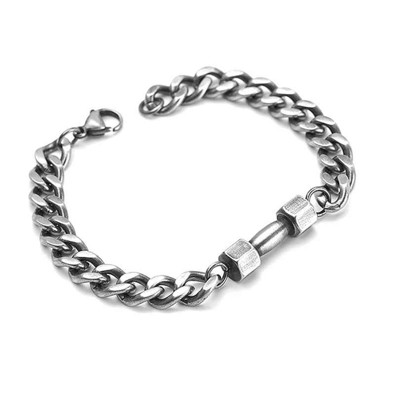 Mens Titanium Steel Dumbbell Bracelet Vintage